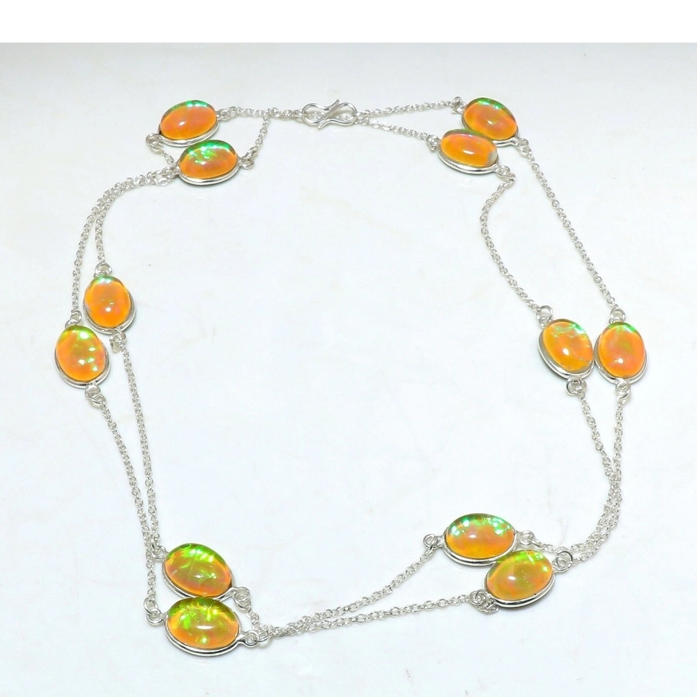 Elegant Silver and Orange Opal Necklace